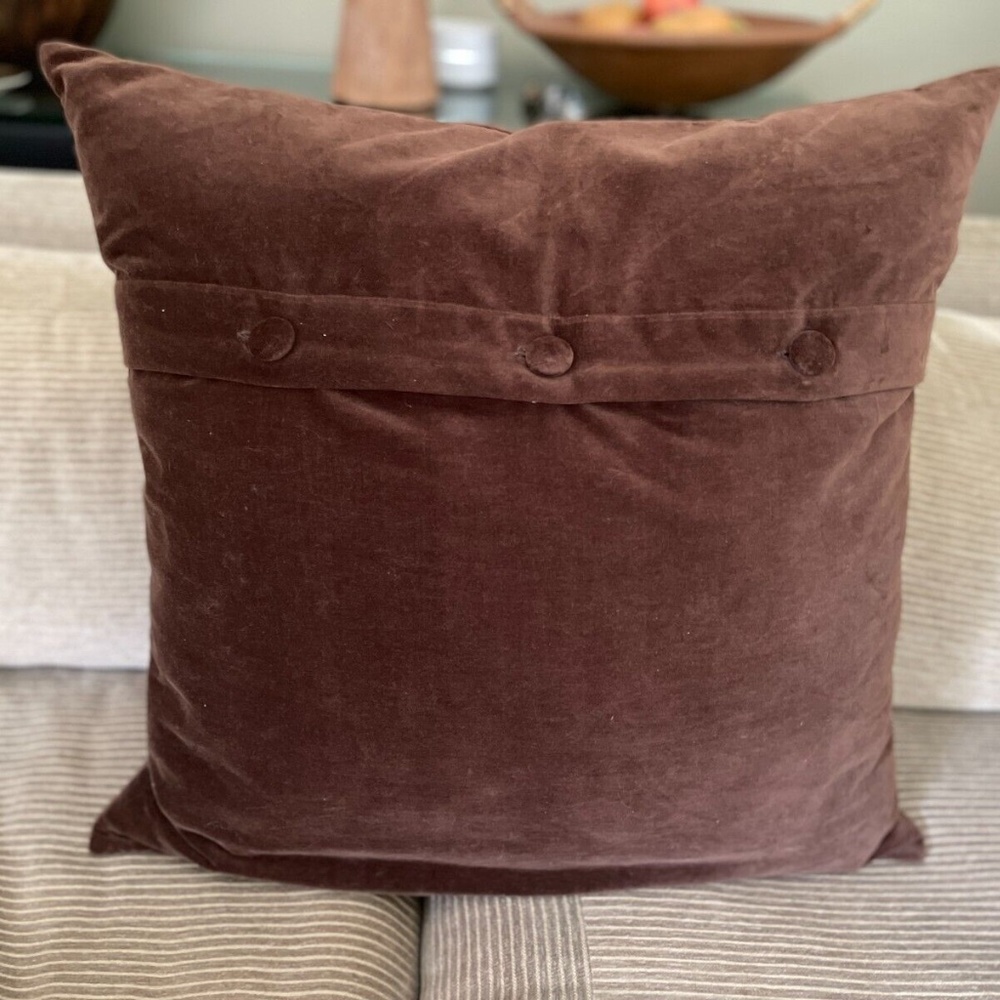 Pottery Barn Three Button Velvet Pillow Cover-Brown